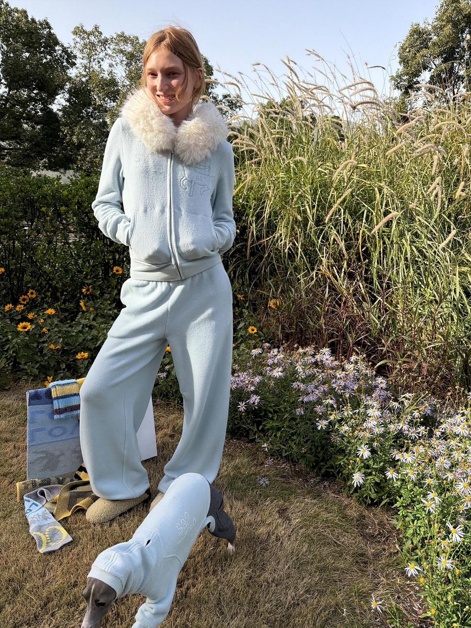 sancco house Detachable Fur Collar Hooded Reversible Fleece Women&