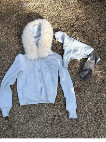 sancco house Detachable Fur Collar Hooded Reversible Fleece Women&