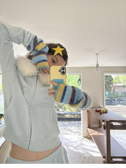 sancco house Detachable Fur Collar Hooded Reversible Fleece Women&