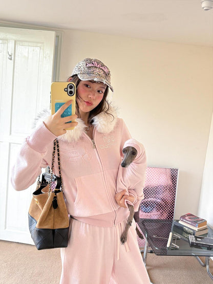 sancco house Detachable Fur Collar Hooded Reversible Fleece Women&