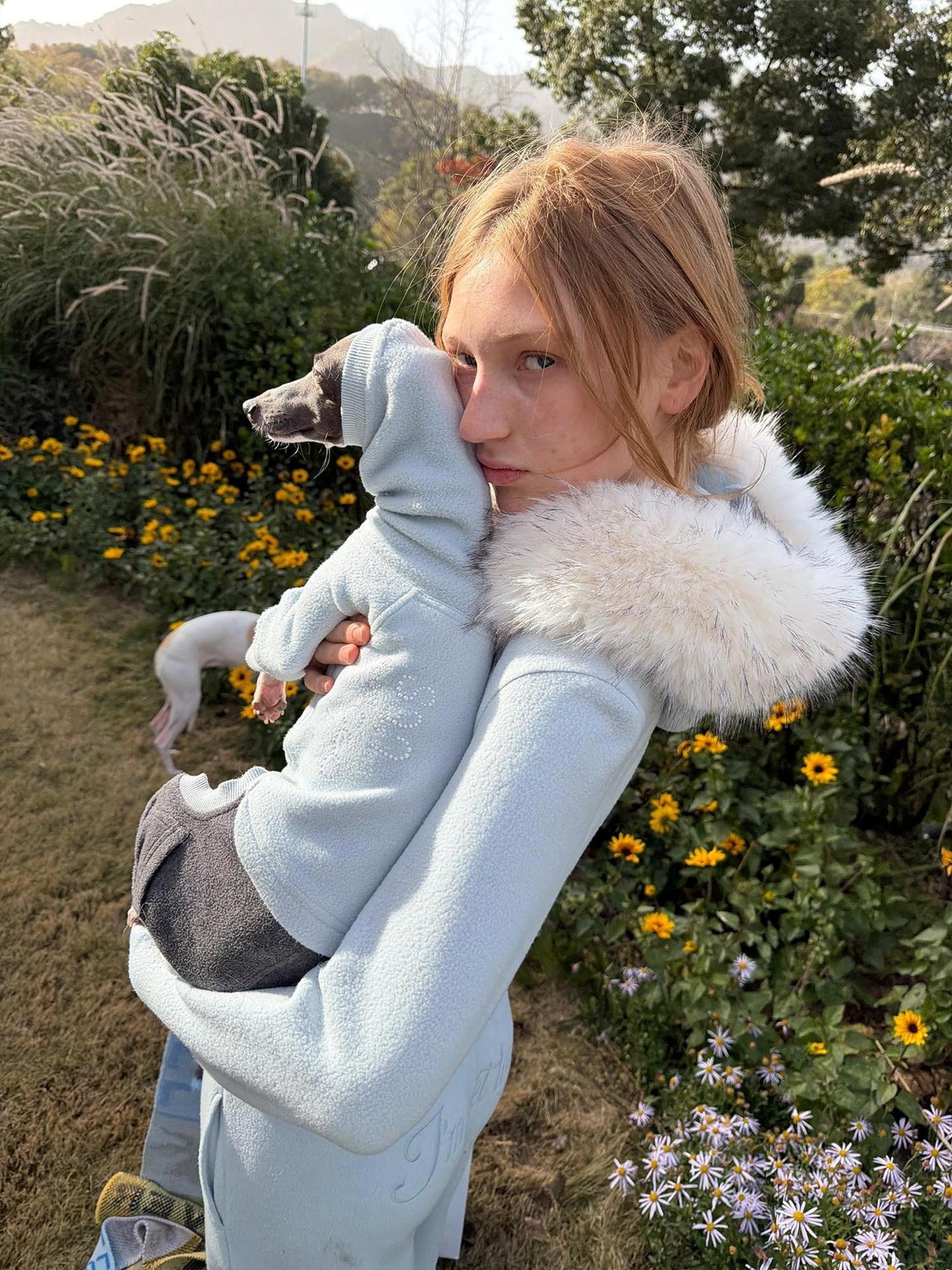 sancco house Detachable Fur Collar Hooded Reversible Fleece Women&