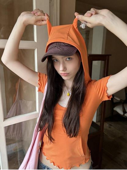 sancco house Devil Horn Hooded Ruffle Edge Women&