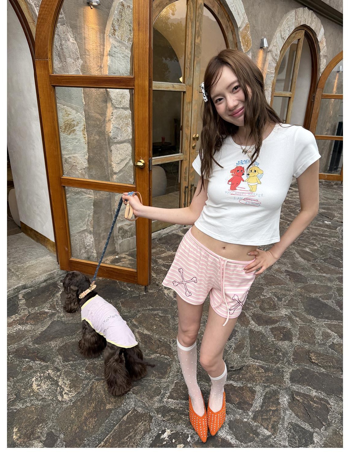 sancco house Dog Letter Print Round Neck Short Sleeve Women&