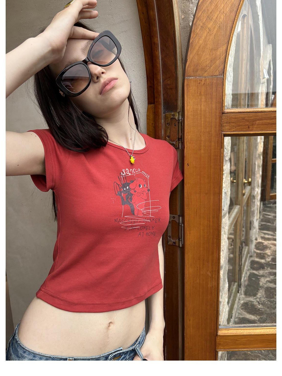 sancco house Dog Letter Print Round Neck Short Sleeve Women&