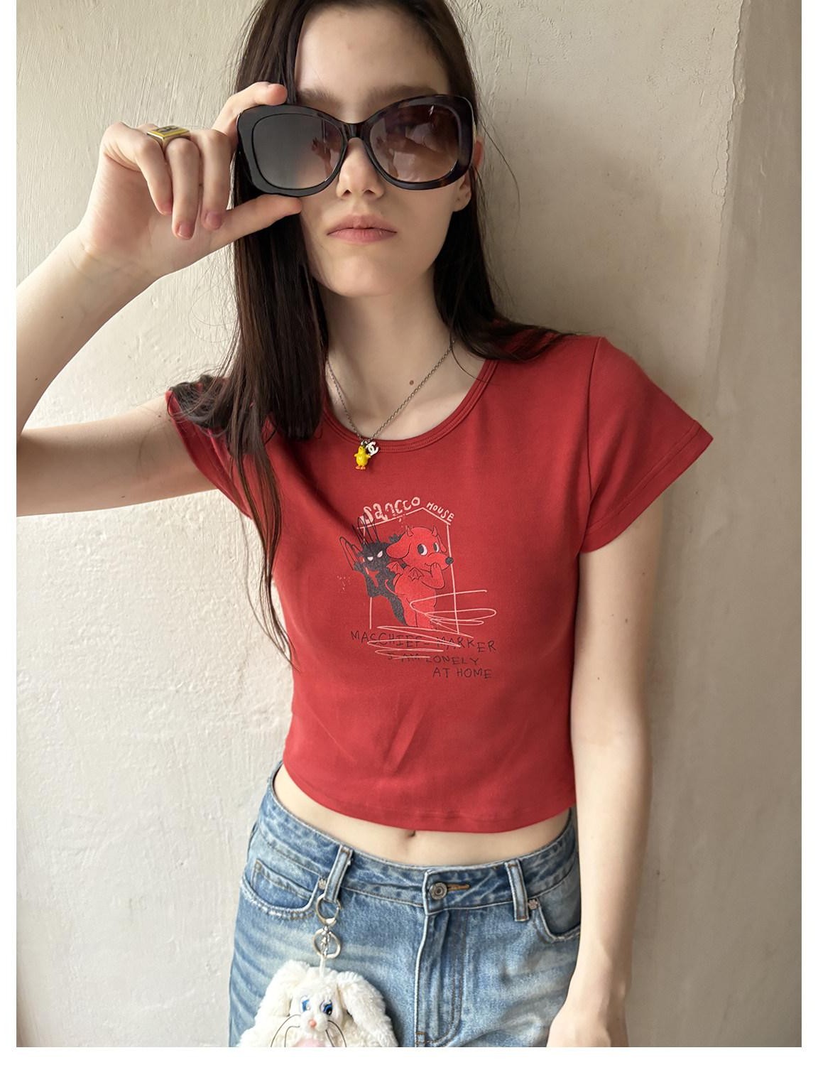 sancco house Dog Letter Print Round Neck Short Sleeve Women&