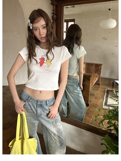 sancco house Dog Letter Print Round Neck Short Sleeve Women&