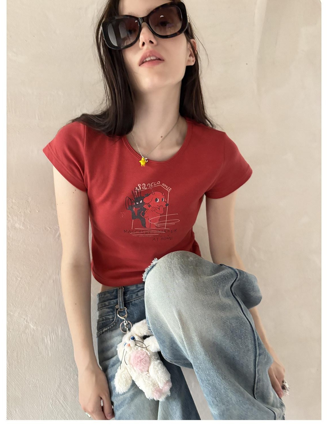 sancco house Dog Letter Print Round Neck Short Sleeve Women&