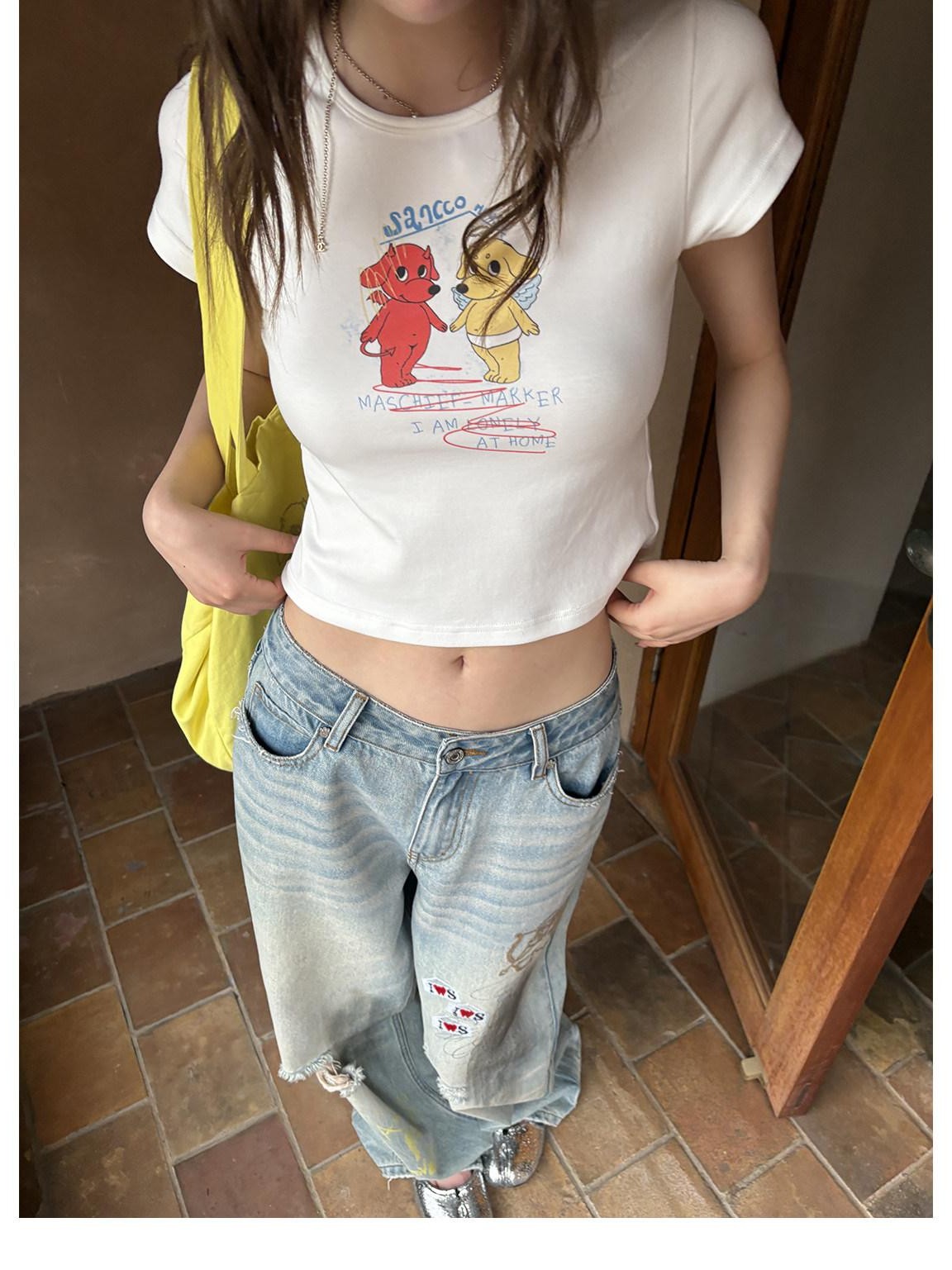 sancco house Dog Letter Print Round Neck Short Sleeve Women&