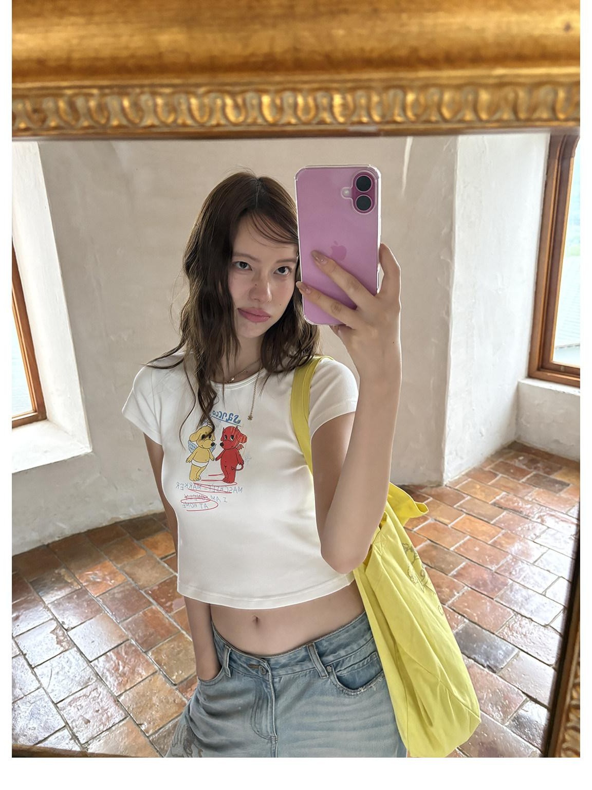sancco house Dog Letter Print Round Neck Short Sleeve Women&