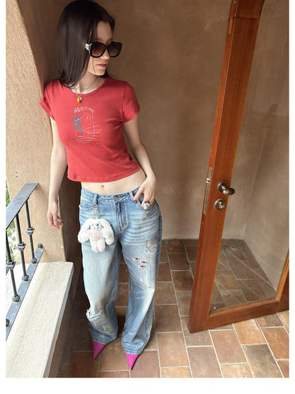 sancco house Dog Letter Print Round Neck Short Sleeve Women&