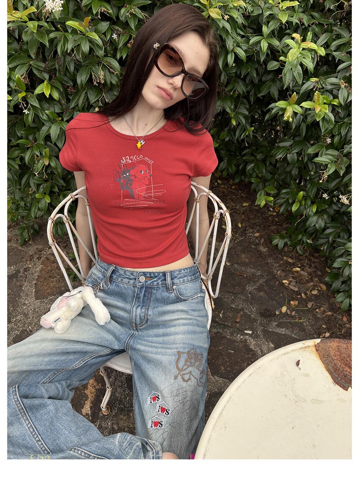 sancco house Dog Letter Print Round Neck Short Sleeve Women&