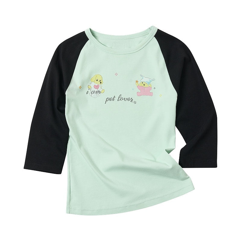 sancco_house_Dog_Print_Colorblock_Raglan_Three_Quarter_Sleeve_Slim_Fit_Women&
