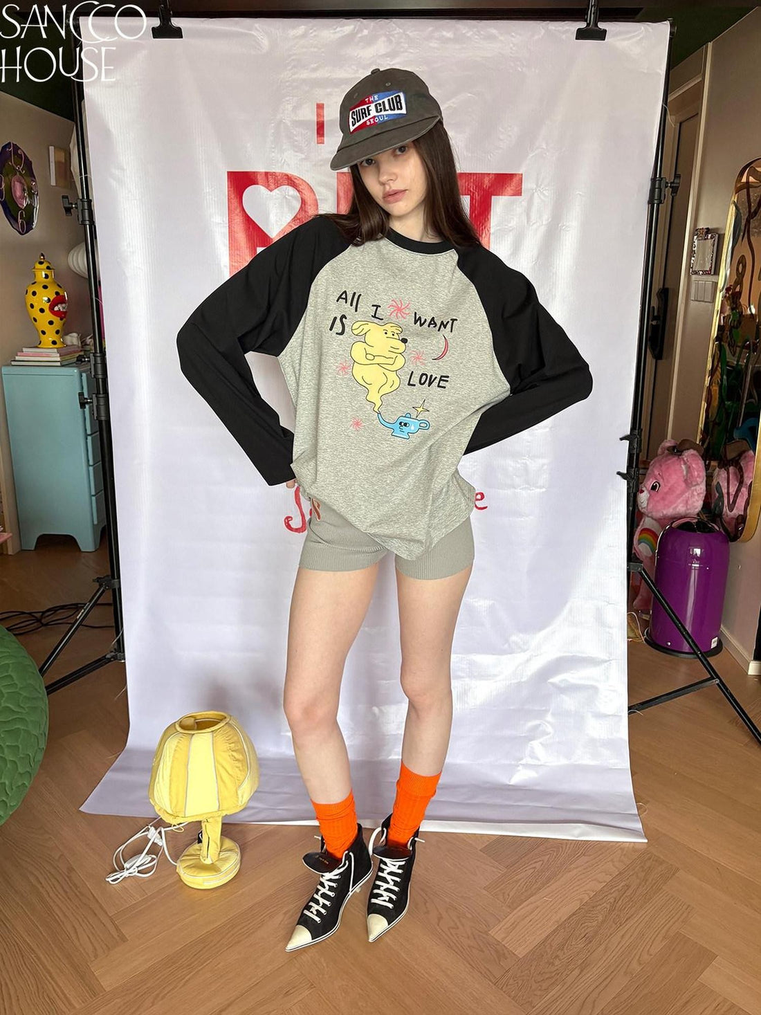 sancco house Dog Print Raglan Women&