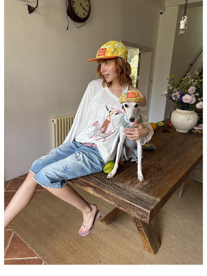 sancco house Embroidered Graffiti Matching Pet Women&