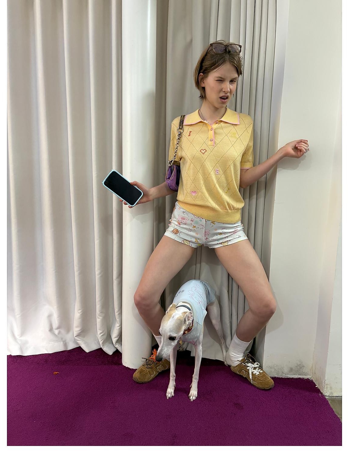 sancco house Embroidered Knit Short Sleeve Loose Fit Women&