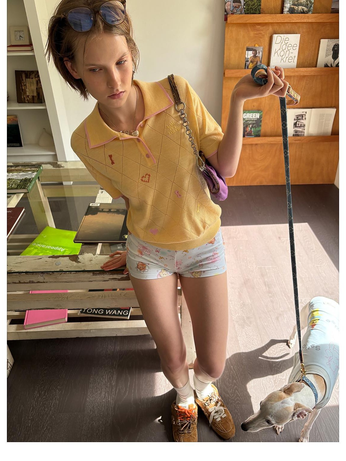 sancco house Embroidered Knit Short Sleeve Loose Fit Women&
