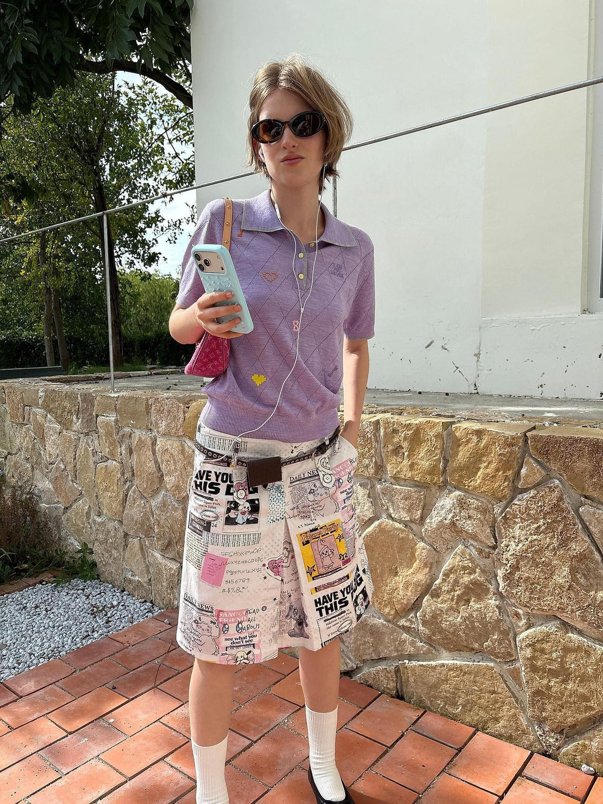 sancco house Embroidered Knit Short Sleeve Loose Fit Women&