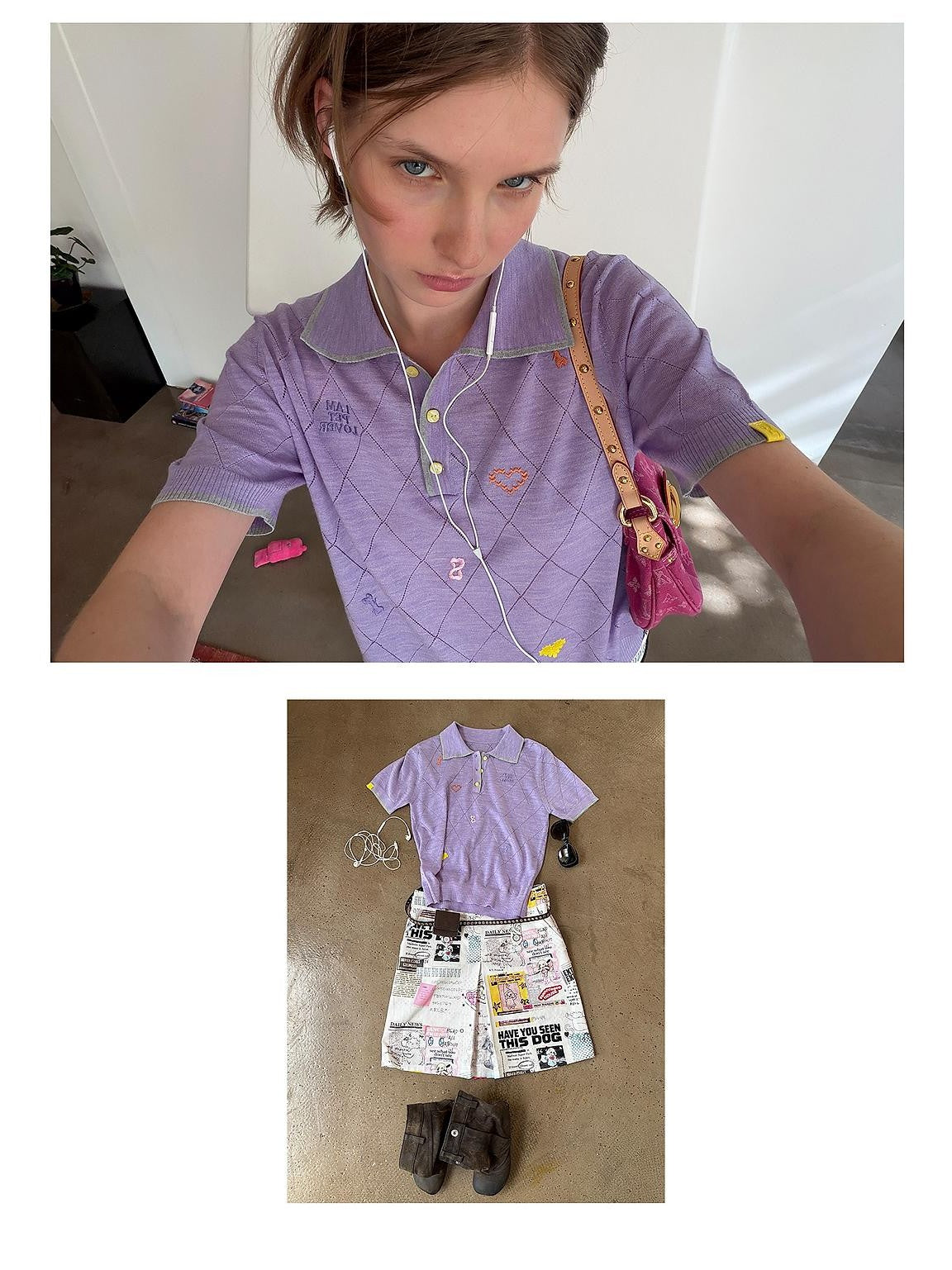 sancco house Embroidered Knit Short Sleeve Loose Fit Women&