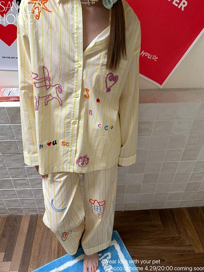 sancco house Embroidered Print Striped Women&
