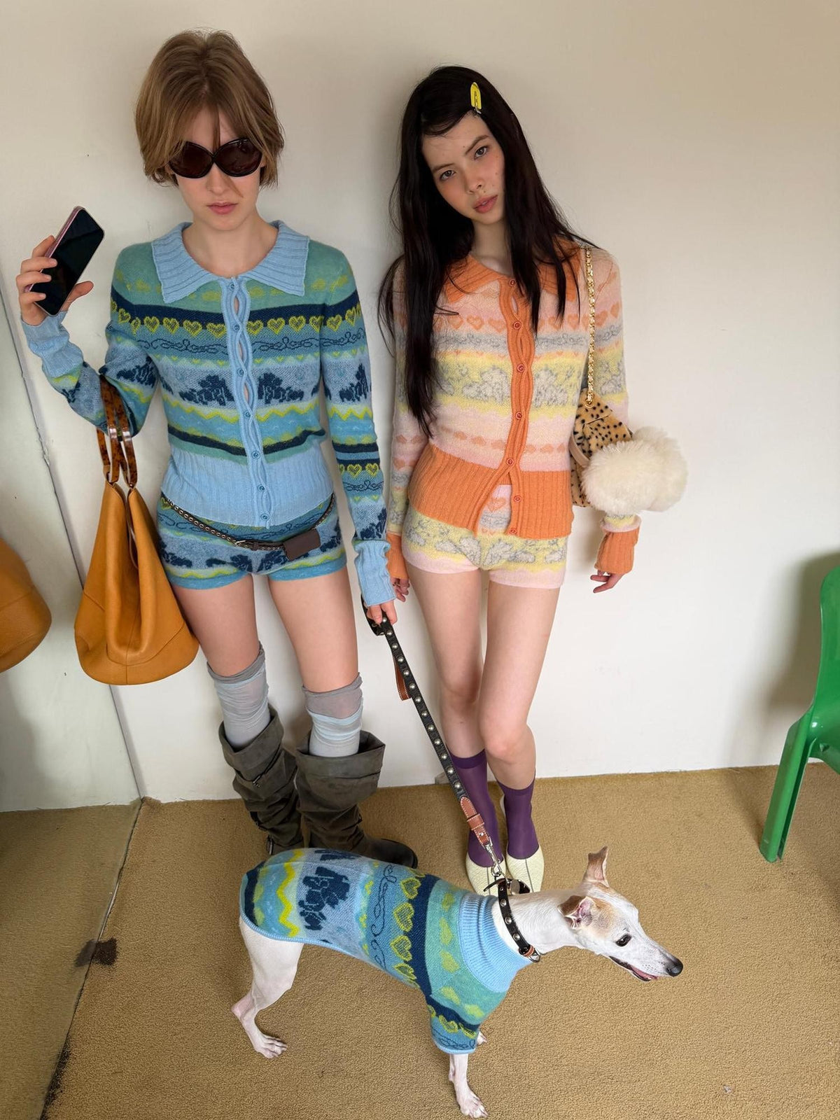 sancco house Fair Isle Devil Puppy Embroidery Merino Wool Women&