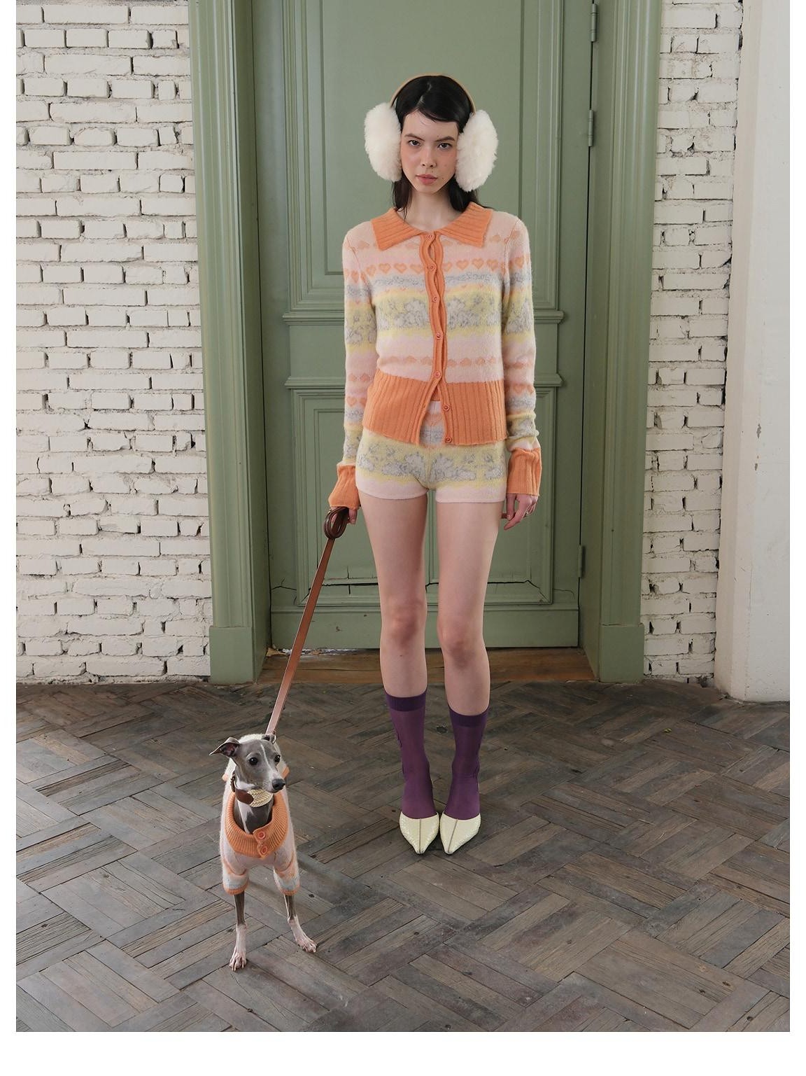 sancco house Fair Isle Devil Puppy Embroidery Merino Wool Women&