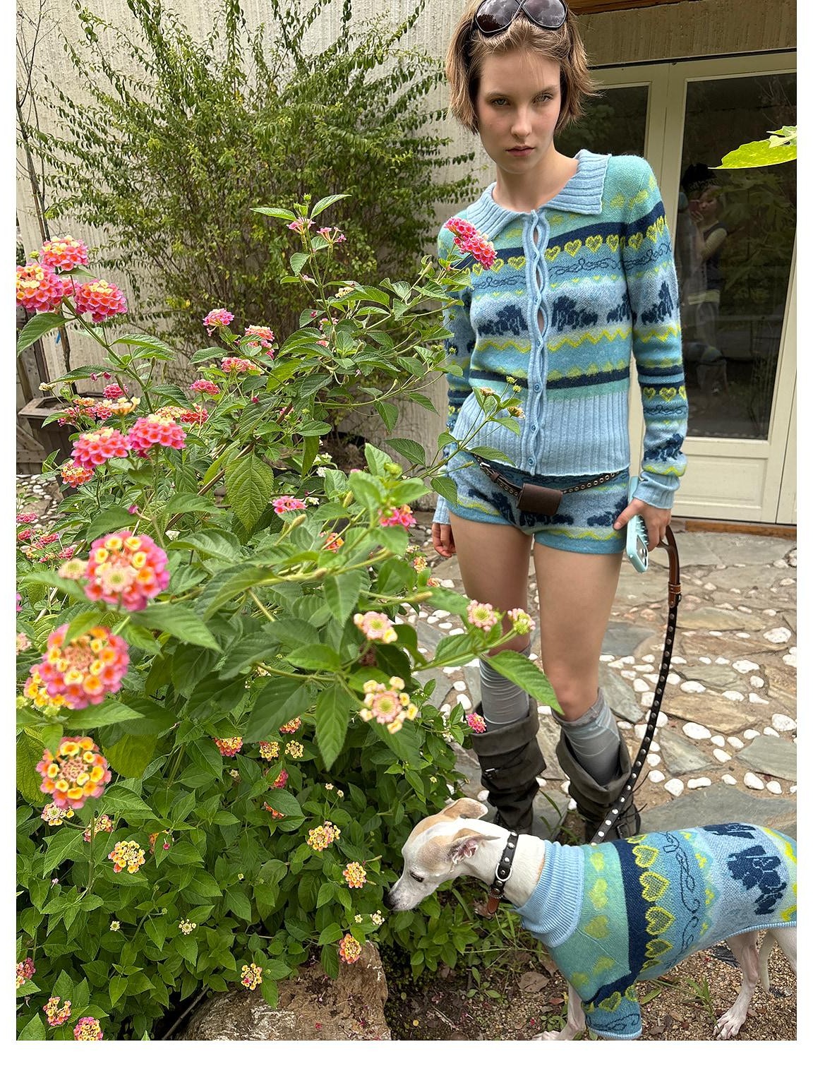 sancco house Fair Isle Devil Puppy Embroidery Merino Wool Women&