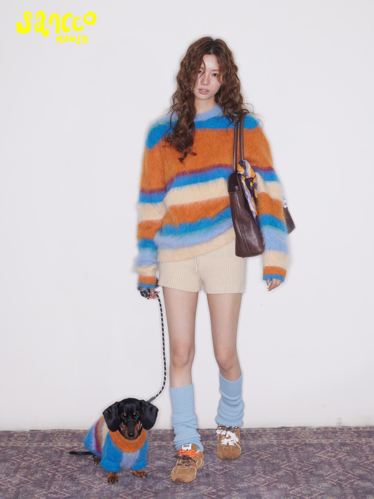 sancco house Fluffy Cloudlike Striped Knit Women&