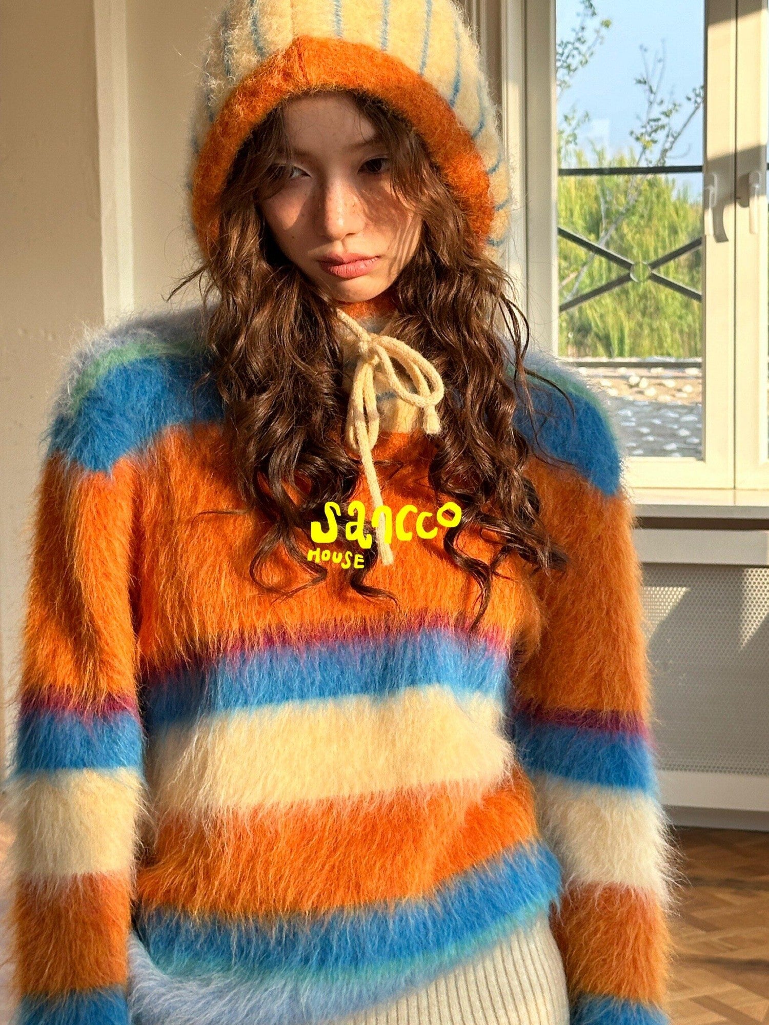 sancco house Fluffy Cloudlike Striped Knit Women&
