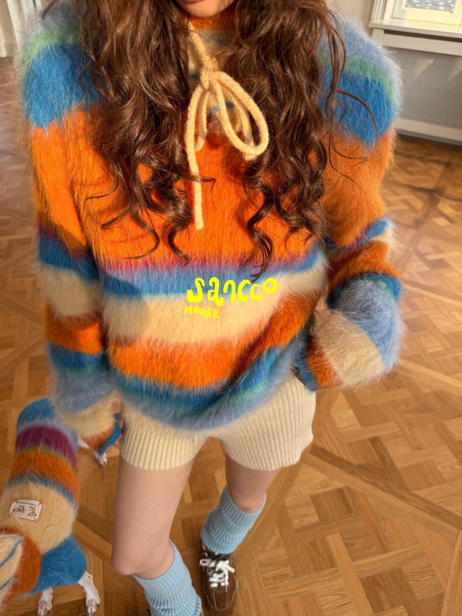 sancco house Fluffy Cloudlike Striped Knit Women&