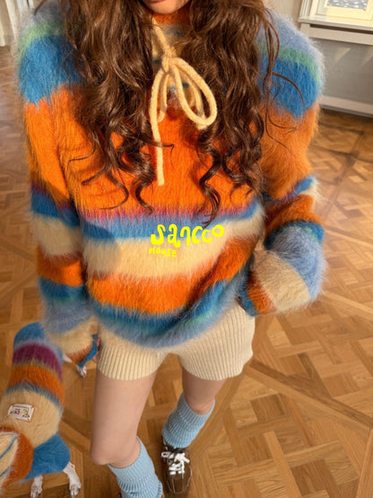sancco house Fluffy Cloudlike Striped Knit Women&