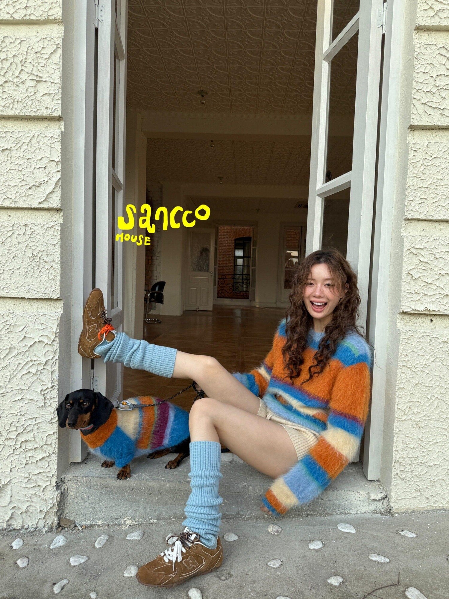 sancco house Fluffy Cloudlike Striped Knit Women&