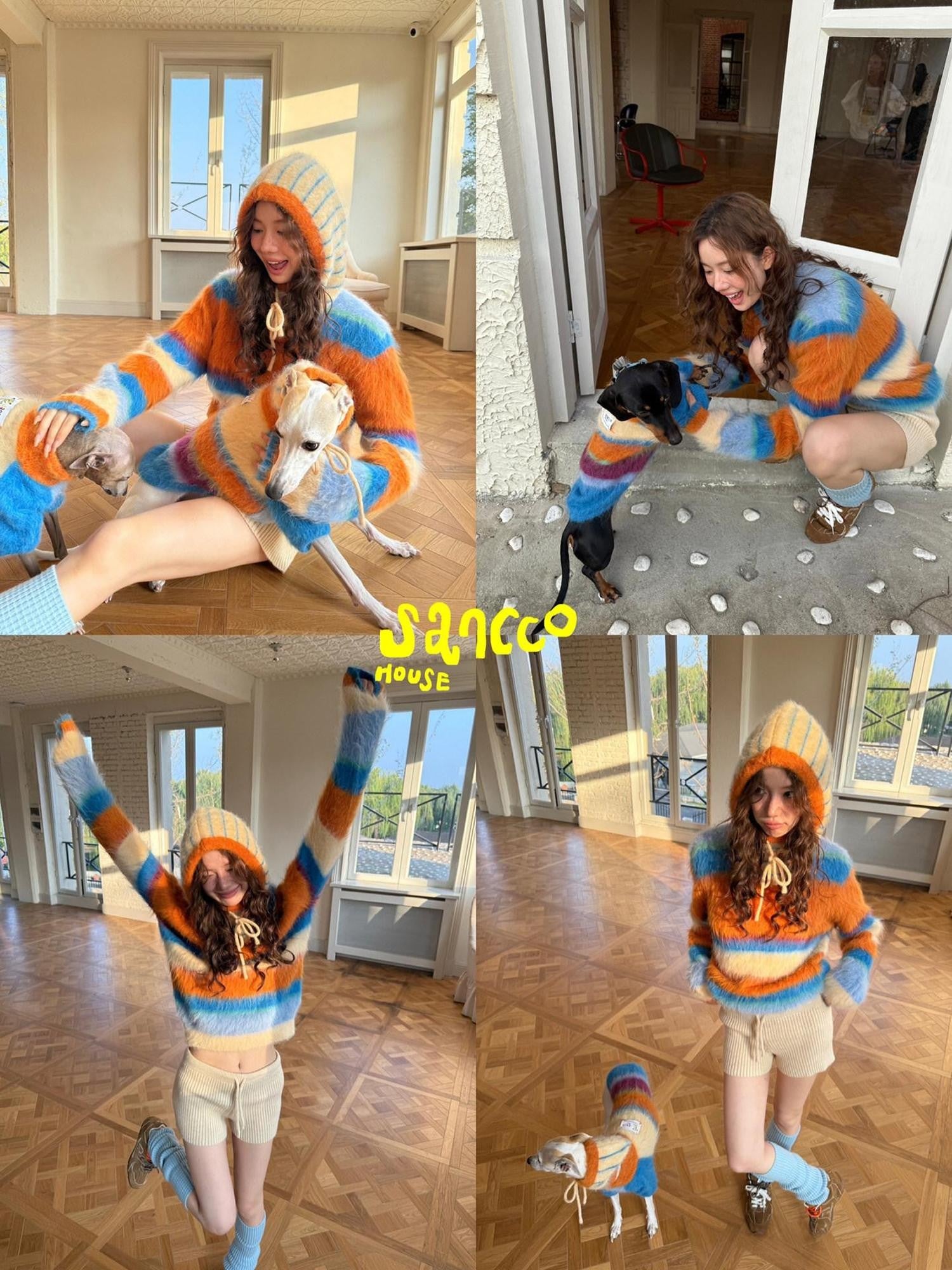 sancco house Fluffy Cloudlike Striped Knit Women&