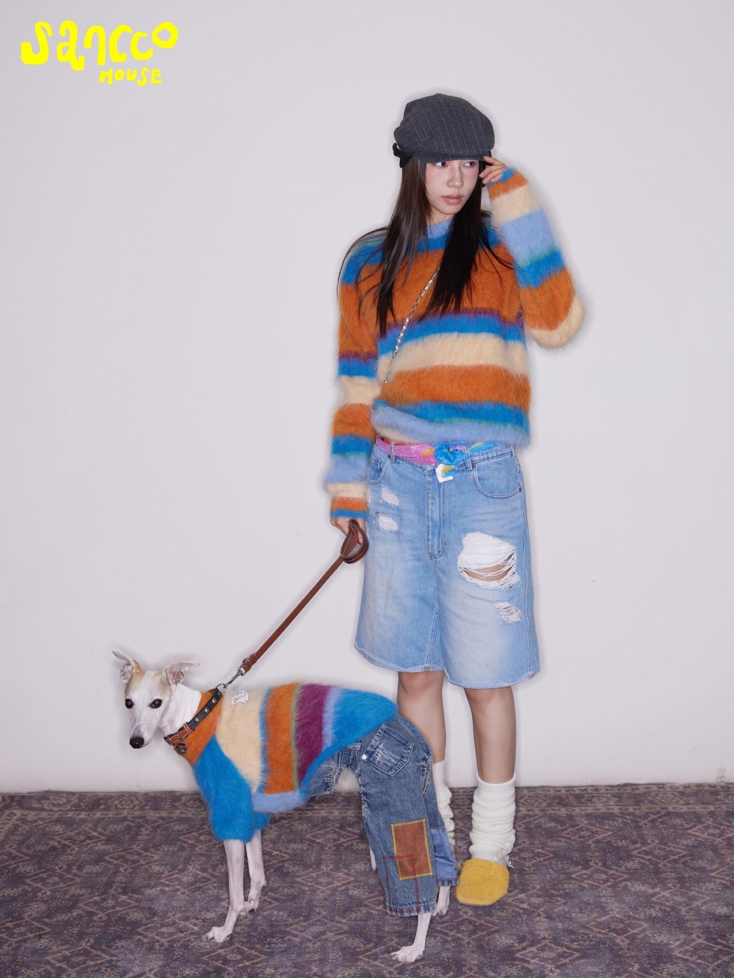 sancco house Fluffy Cloudlike Striped Knit Women&