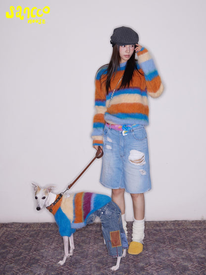 sancco house Fluffy Cloudlike Striped Knit Women&