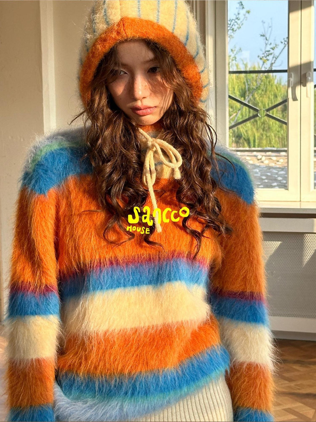 sancco house Fluffy Cloudlike Striped Knit Women&