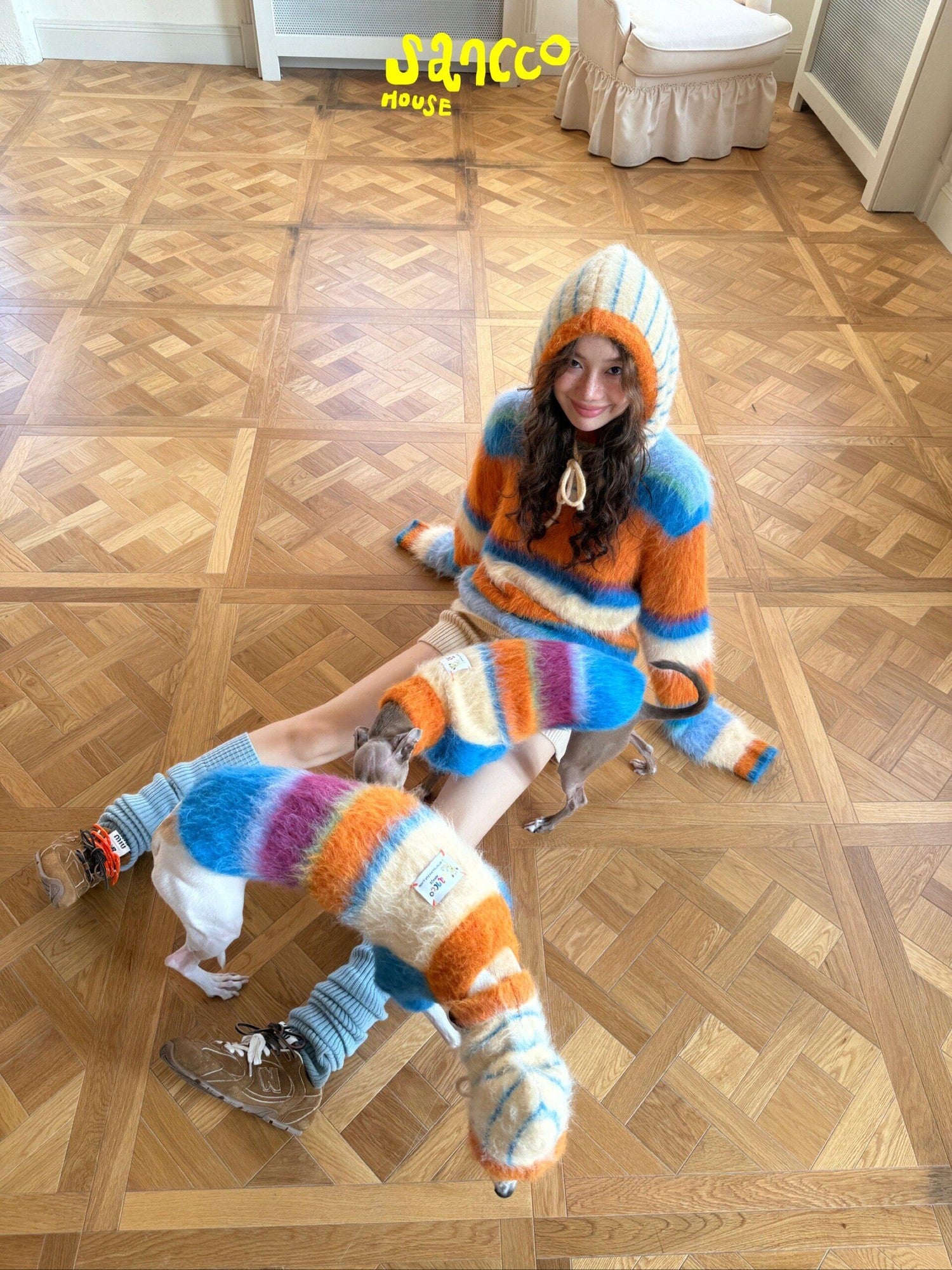 sancco house Fluffy Striped Oversized Knit Women&