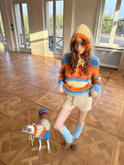 sancco house Fluffy Striped Oversized Knit Women&