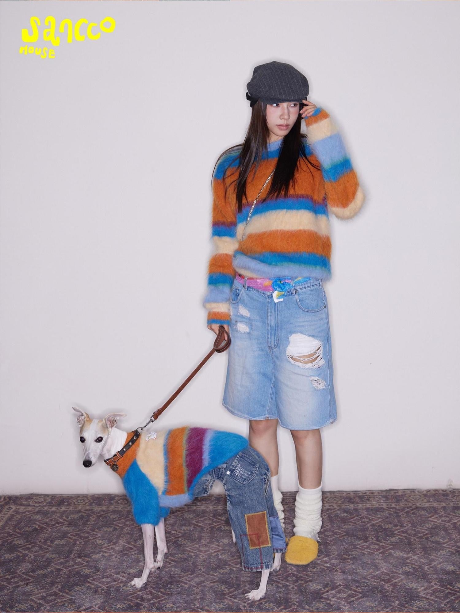 sancco house Fluffy Striped Oversized Knit Women&