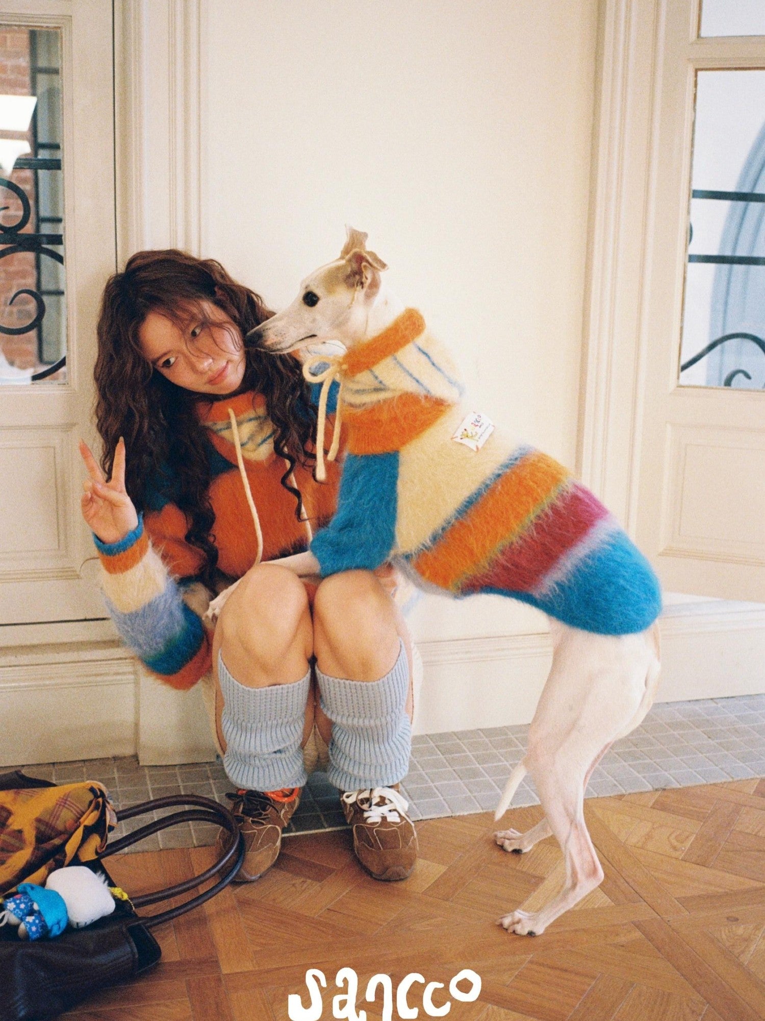 sancco house Fluffy Striped Oversized Knit Women&