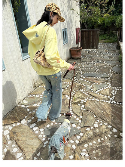 sancco house Fun Sticker Print 3d Embroidery Loose Fit Cotton Women&