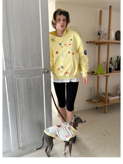sancco house Fun Sticker Print 3d Embroidery Loose Fit Cotton Women&