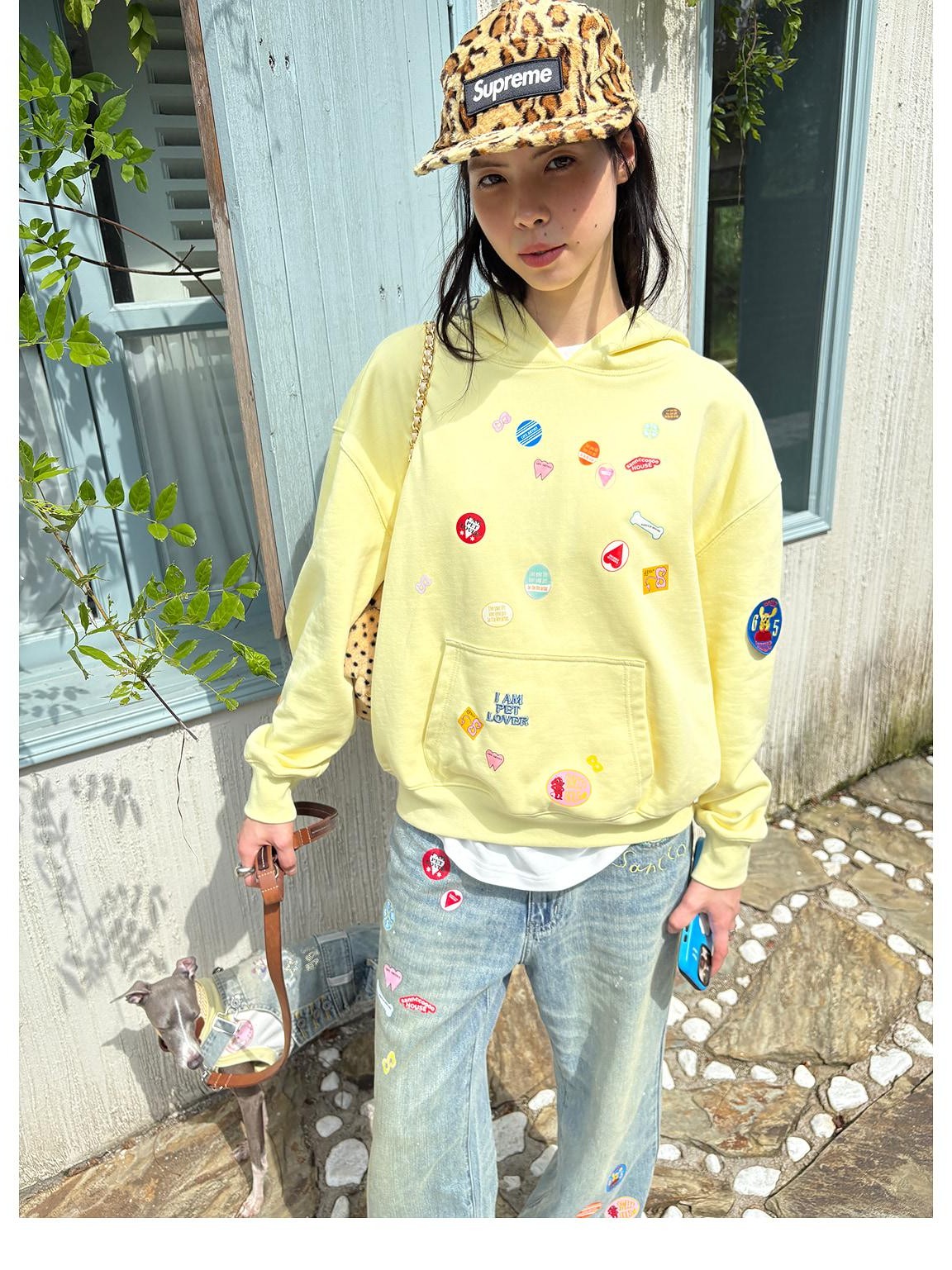 sancco house Fun Sticker Print 3d Embroidery Loose Fit Cotton Women&