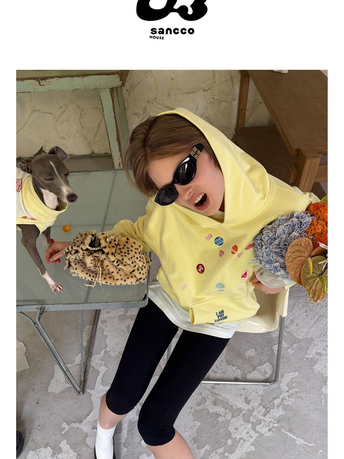 sancco house Fun Sticker Print 3d Embroidery Loose Fit Cotton Women&