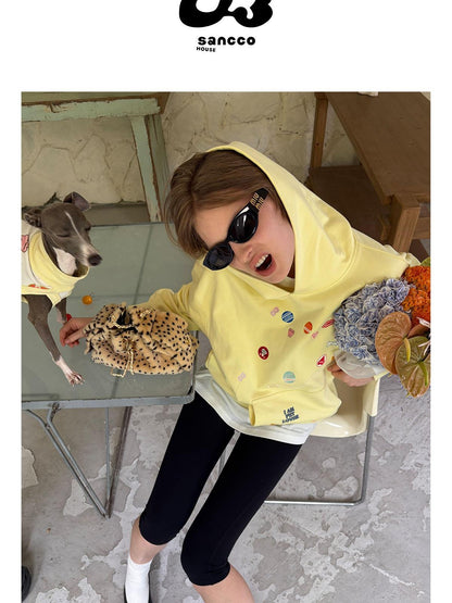 sancco house Fun Sticker Print 3d Embroidery Loose Fit Cotton Women&