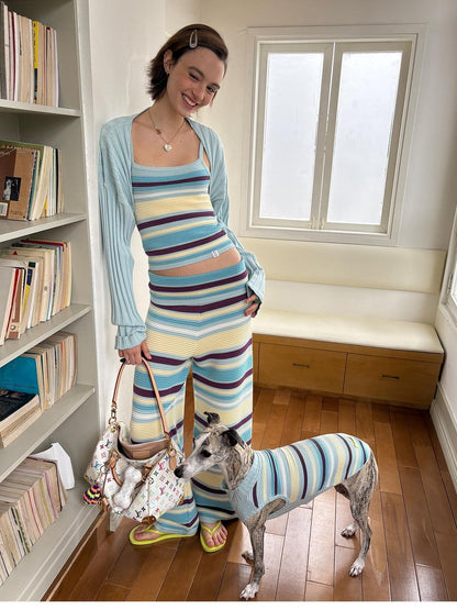 sancco house Gradient Yarn Striped Cardigan Cami Women&