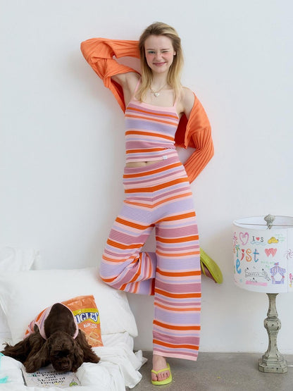 sancco house Gradient Yarn Striped Cardigan Cami Women&