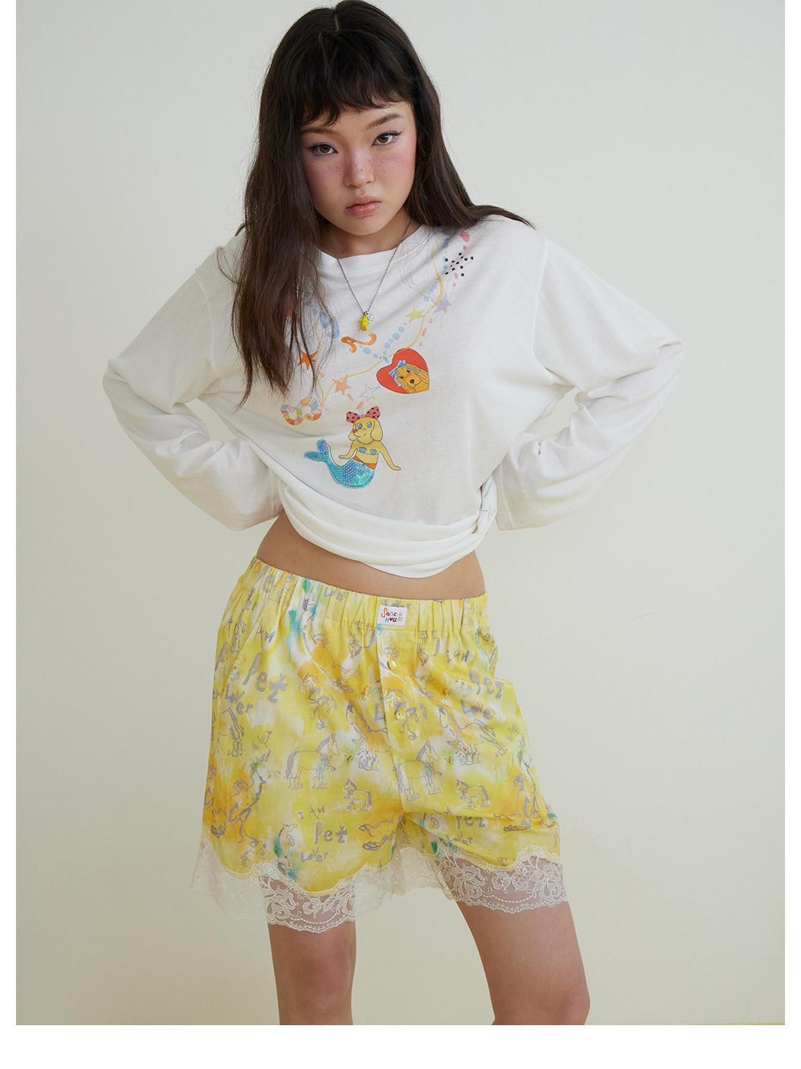 sancco house Graffiti Lace Collared Long Sleeve Women&