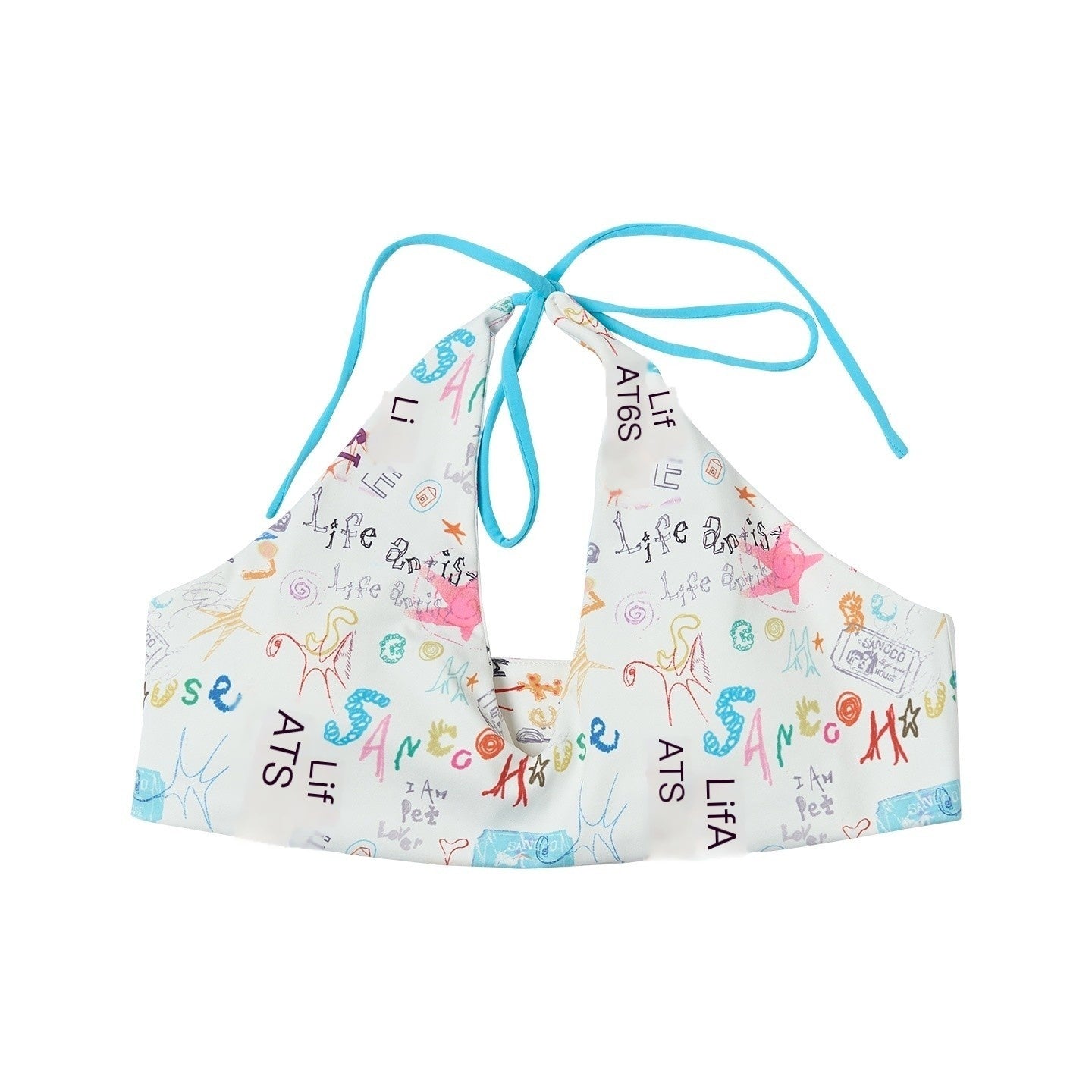 sancco_house_Graffiti_Print_Halter_Tie_V-neck_Cropped_Fitted_Women&