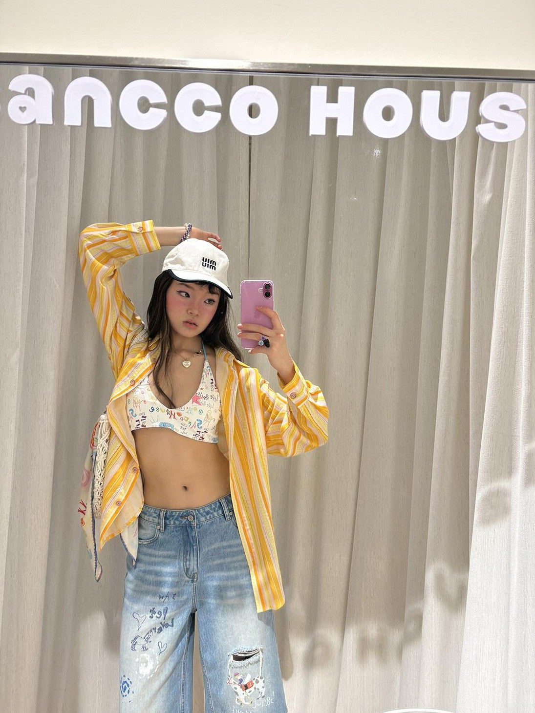 sancco house Graffiti Print Halter Tie V-neck Cropped Fitted Women&