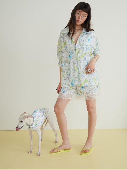 sancco house Graffiti Print Lace Women&